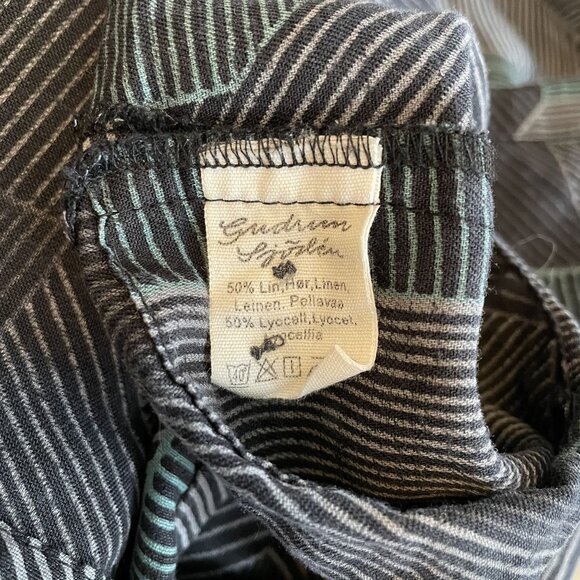 Gudrun Sjoden Black Green White Geometric Linen Print Button-Down Dress Size S - Picture 7 of 8